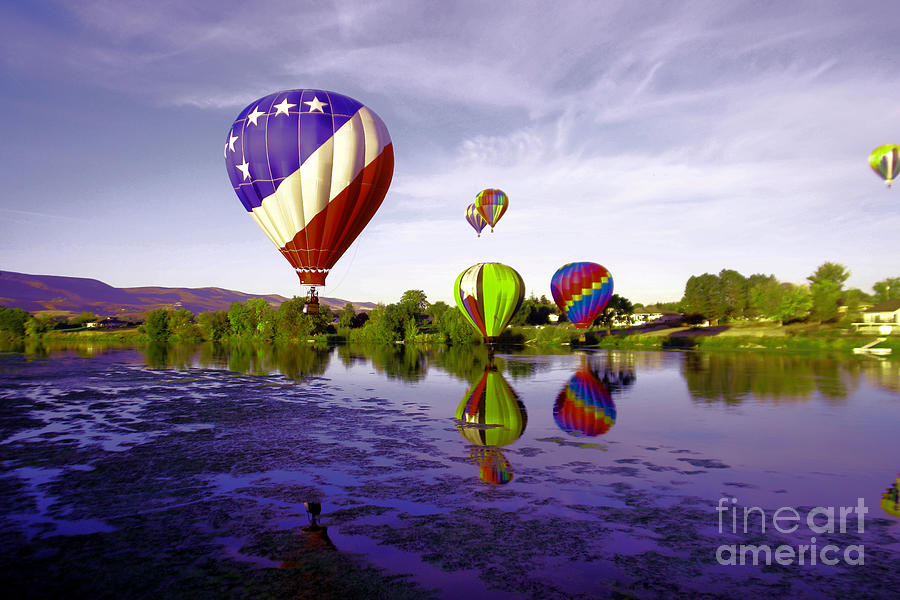 Balloons in the Yakima River Photograph by Jeff Swan