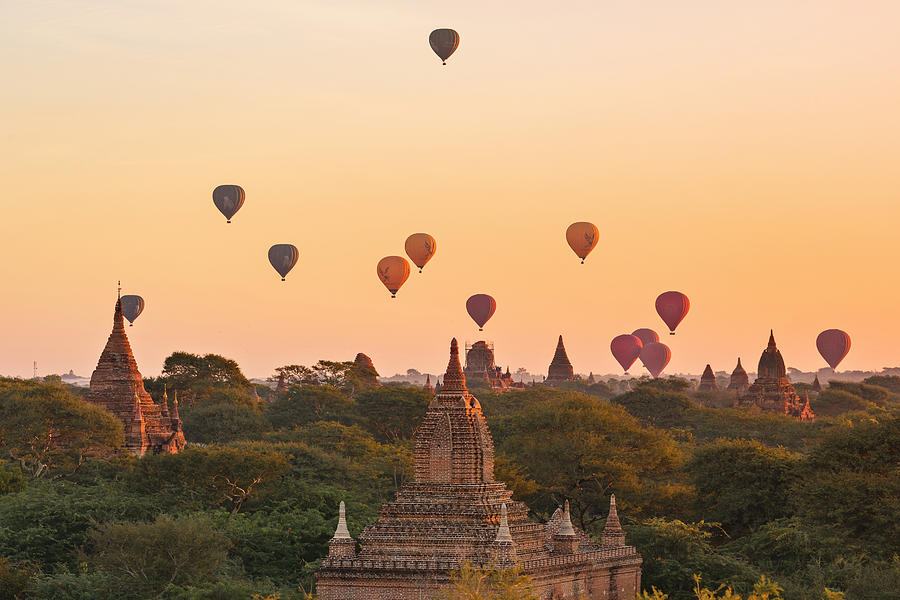 Buddha Photograph - balloons over Bagan - Myanmar by Joana Kruse