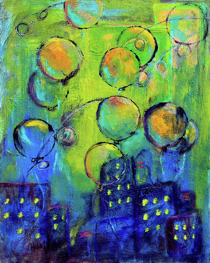 Cheerful Balloons Over City Painting by Haleh Mahbod