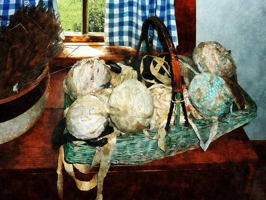 Balls of Cloth Strips in Basket Photograph by Susan Savad