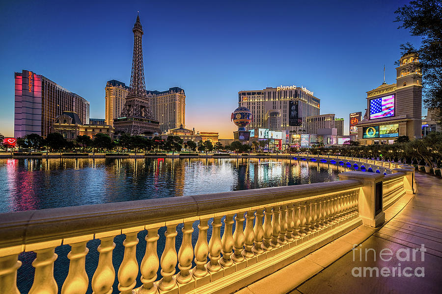 Eiffel Tower Photograph - Ballys Paris Planet Hollywood Casino At Dawn Wide by Aloha Art