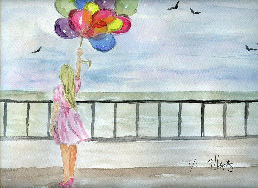 Beach Painting - Baloons by PJ Lewis