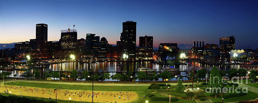 Baltimore Beach and Inner Harbor evening panoramic Photograph by James Brunker