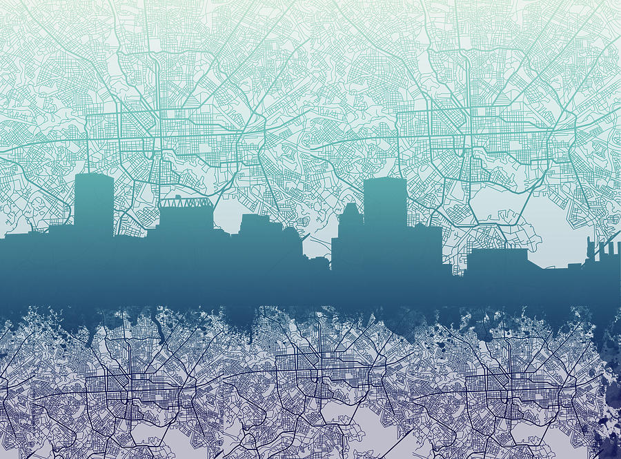 Baltimore City Skyline Map 2 Painting