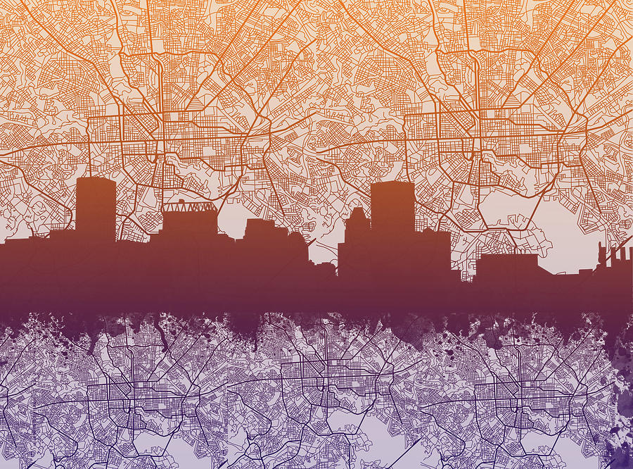 Baltimore City Skyline Map Painting