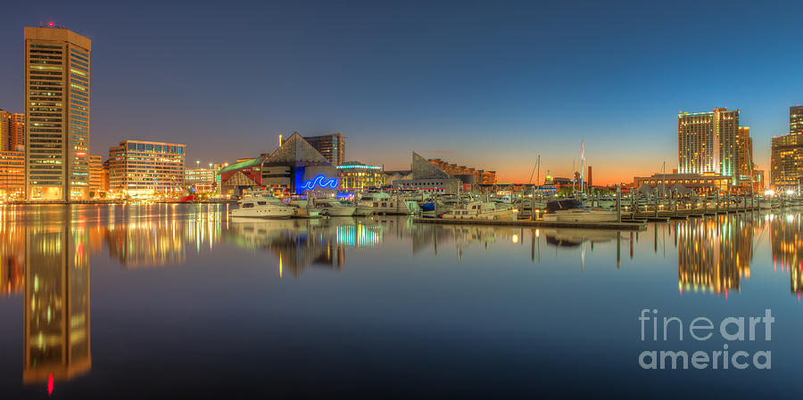 Baltimore Inner Harbor Skyline at Dawn Panoramic III Photograph by Clarence Holmes