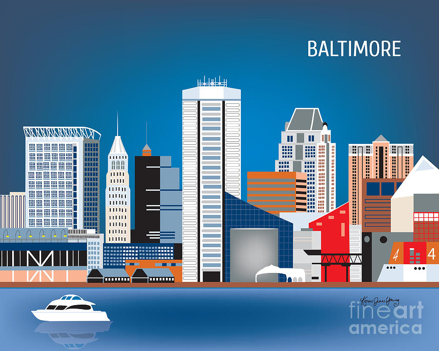 Skyscraper Digital Art - Baltimore Maryland Horizontal Skyline by Loose Petals by Karen Young