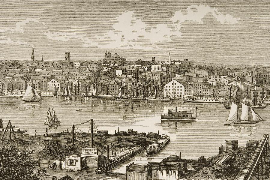 Baltimore Drawing - Baltimore Maryland In 1870s. From by Vintage Design Pics