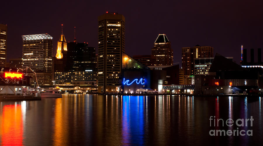 Baltimore Maryland - Inner Harbor at night Photograph by Anthony Totah
