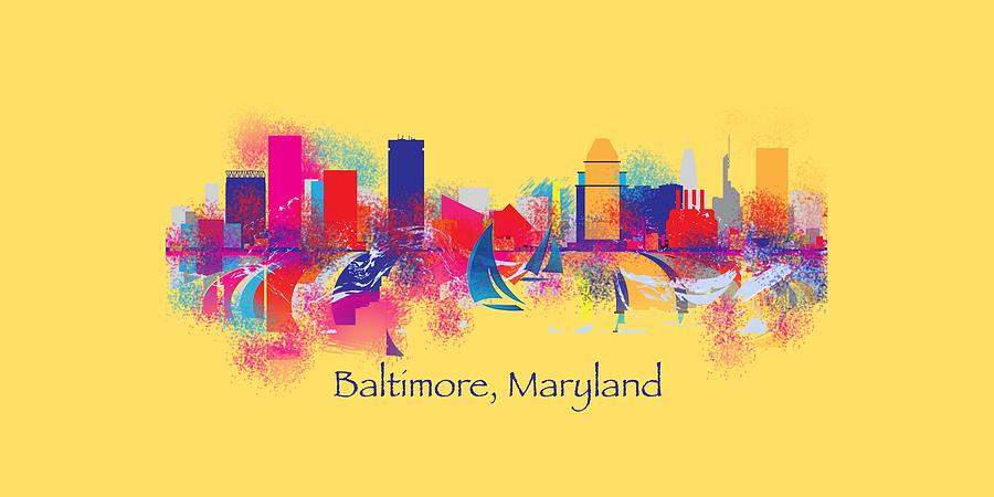 Baltimore Maryland Skyline for T-Shirts and Accessories Painting by Loretta Luglio