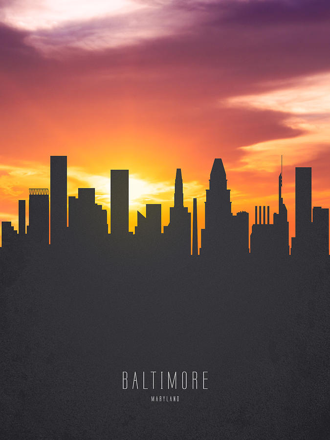 Baltimore Painting - Baltimore Maryland Sunset Skyline 01 by Aged Pixel