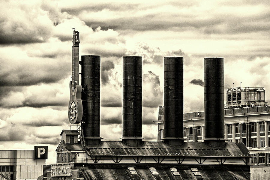Baltimore Power Plant Guitar Stacks Monochrome Photograph