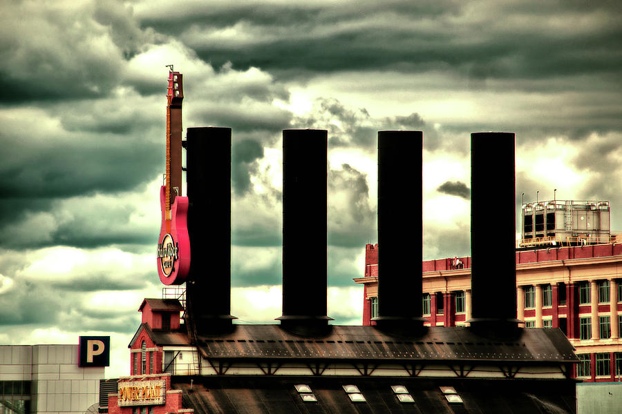 Baltimore Power Plant Guitar Stacks Moody Red Photograph by Bill Swartwout