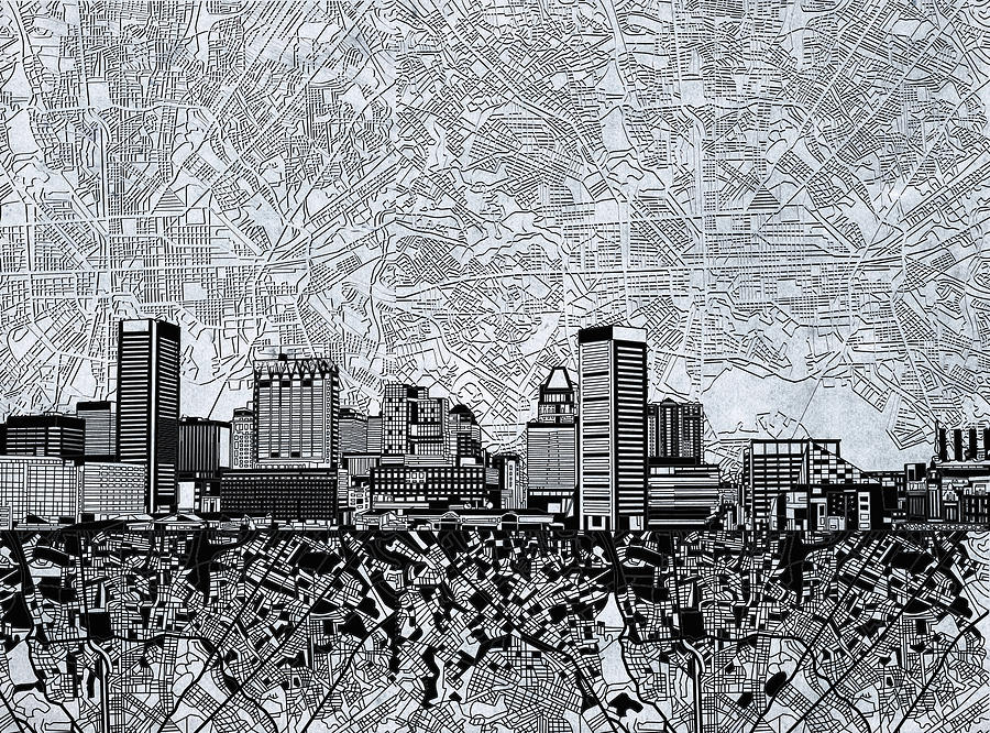 Baltimore Skyline Abstract 11 Painting by Bekim M