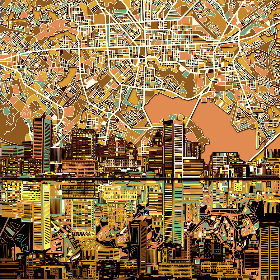 Baltimore Skyline Abstract 2 Painting by Bekim M