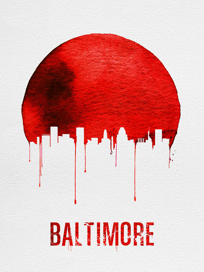 Baltimore Painting - Baltimore Skyline Red by Naxart Studio