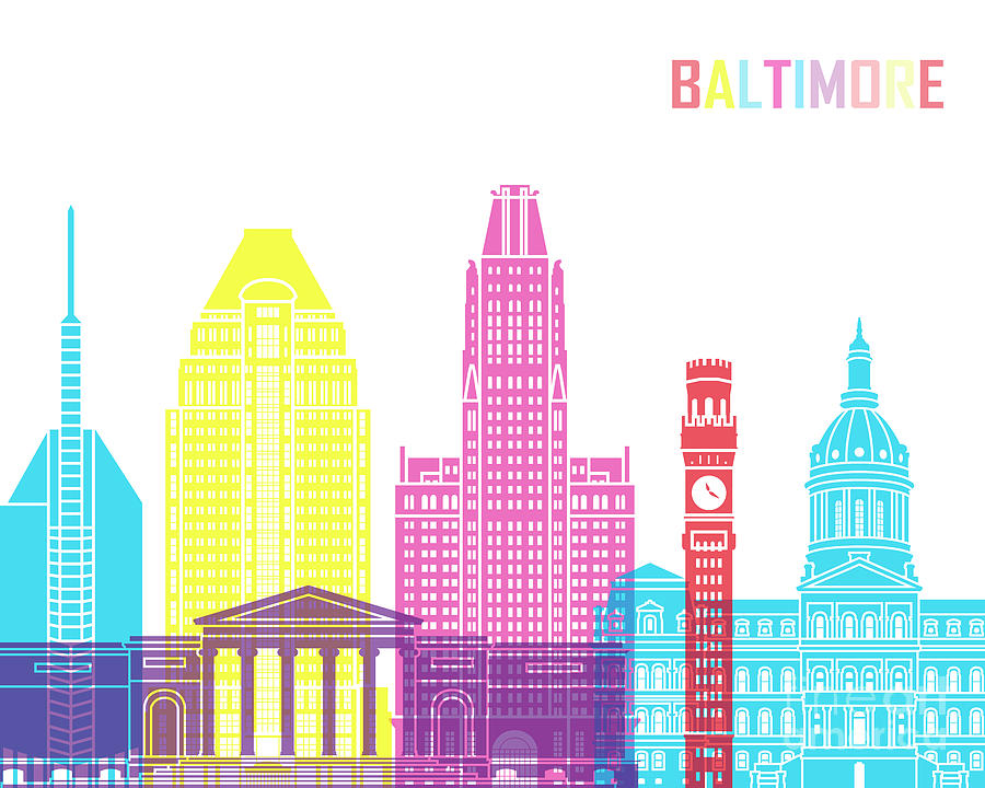 Baltimore Painting - Baltimore_V2 skyline pop by Pablo Romero