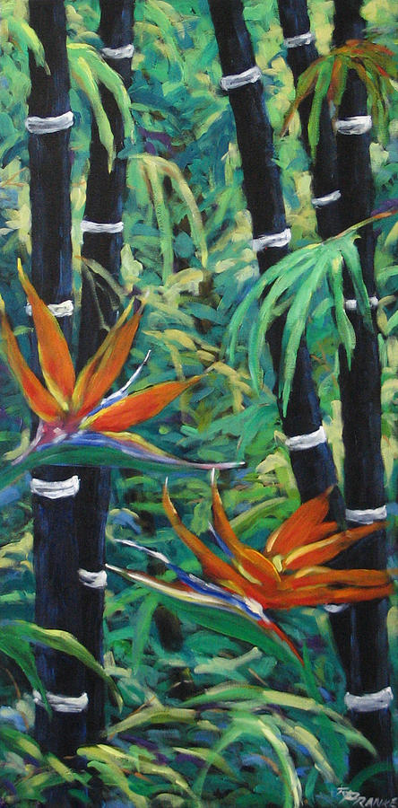 Bamboo and birds of paradise Painting by Richard T Pranke
