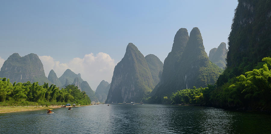 Bamboo Forest And Tall Karst Peaks Along The Lijiang River Guang 