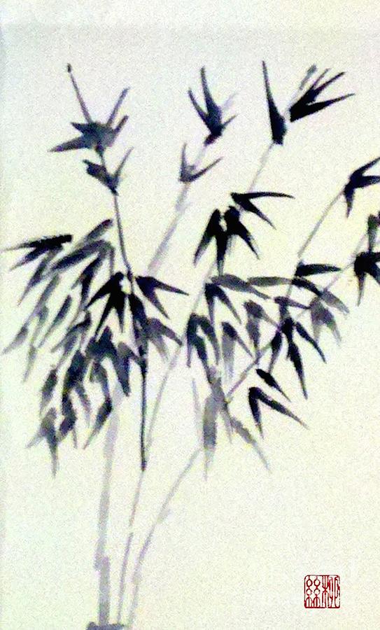 Bamboo in Black Ink Painting by Margaret Welsh Willowsilk