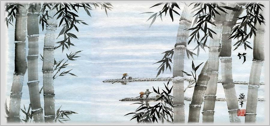 Bamboo Village Painting by Ping Yan