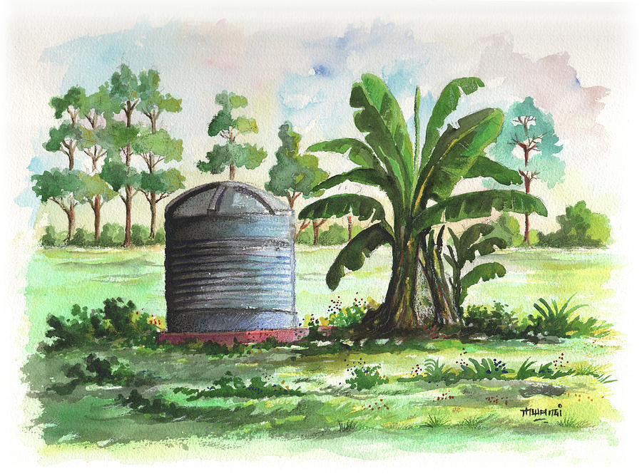 Banana and Tank Painting by Anthony Mwangi