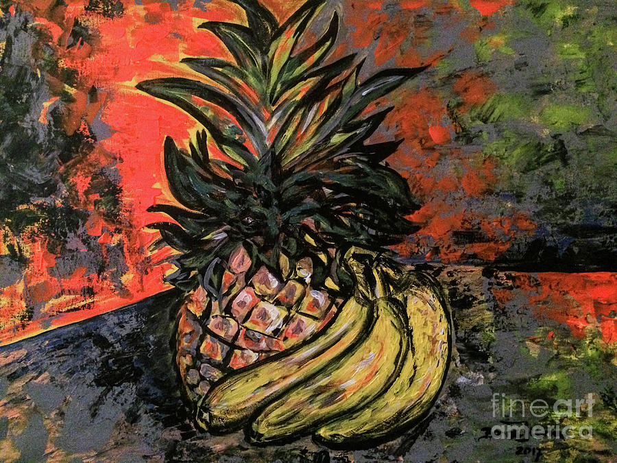 Banana Painting - Bananas and Pineapple still life by Ilona Barna Biphotonews