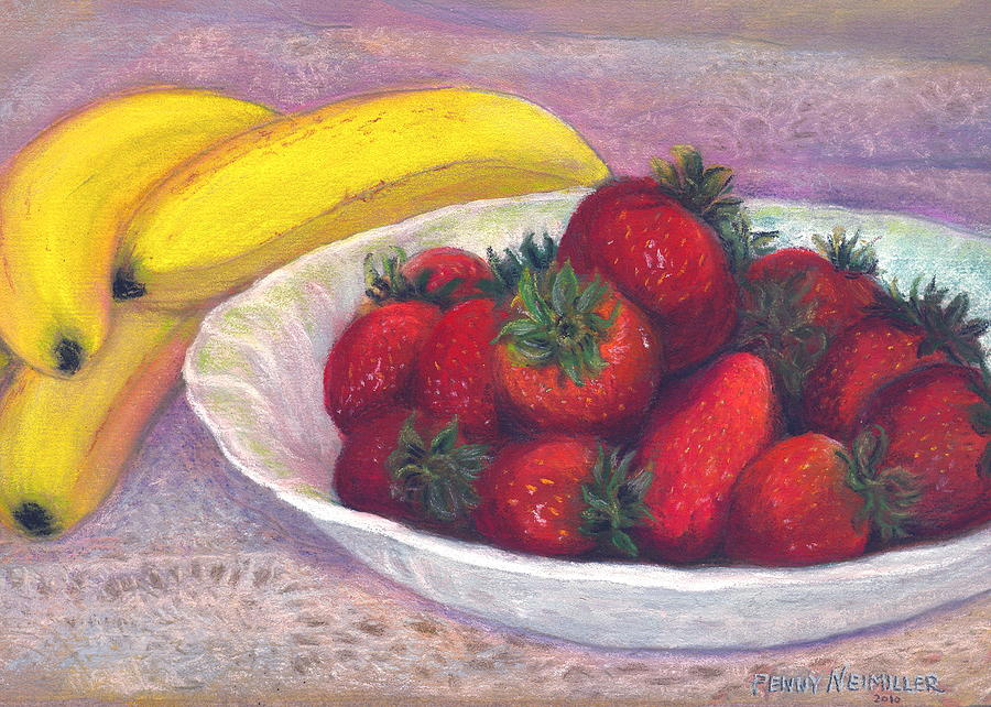 Banana Painting - Bananas and Strawberries by Penny Neimiller