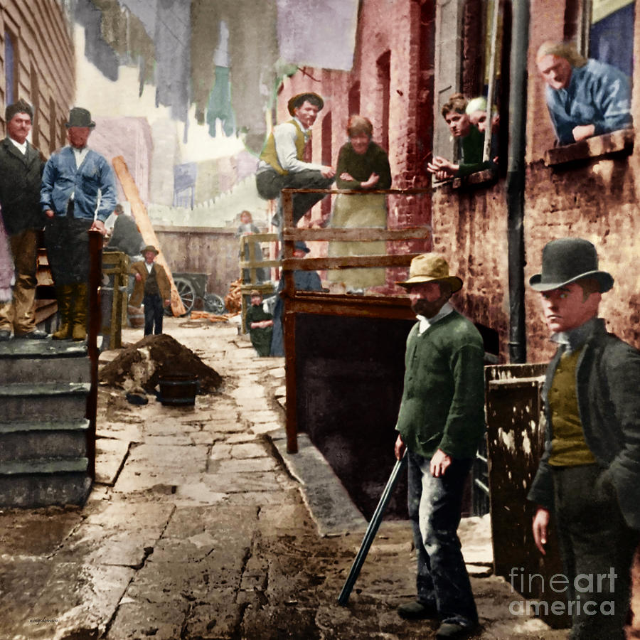 Vintage Photograph - Bandits Roost by Jacob Riis Colorized 20170701 square by Wingsdomain Art and Photography