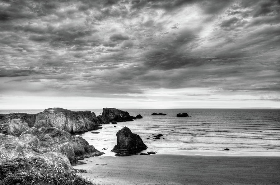 Bandon Oregon Black and White Photograph by Connie Cooper-Edwards