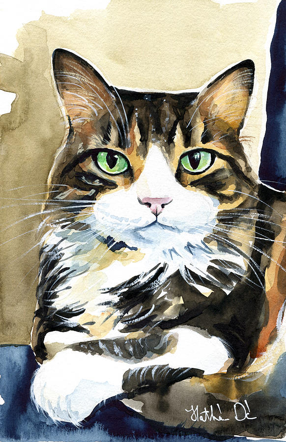 Bandu - Long Haired Calico Cat Painting Painting by Dora Hathazi Mendes