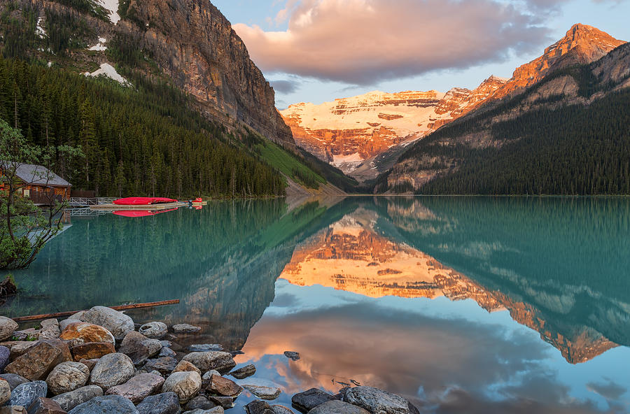 Banff National Park Sunrise Scene Lake Louise Canada Photograph by ...