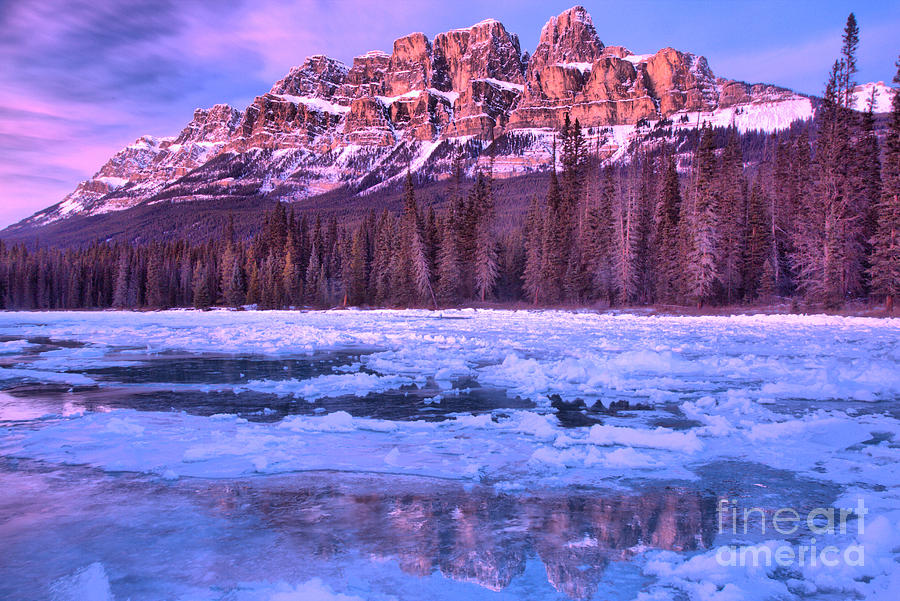 Banff Purple Peaks In Icy Blue Waters Photograph by Adam Jewell