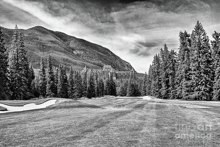 Banff Springs Golf and the Castle - BW Photograph by Scott Pellegrin