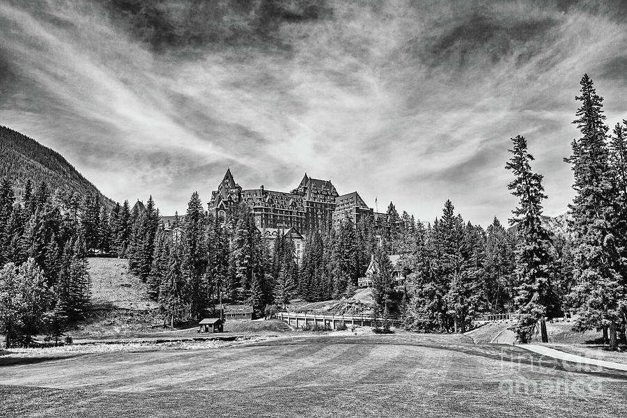 Mountain Photograph - Banff Springs No 15 and the Castle - BW by Scott Pellegrin