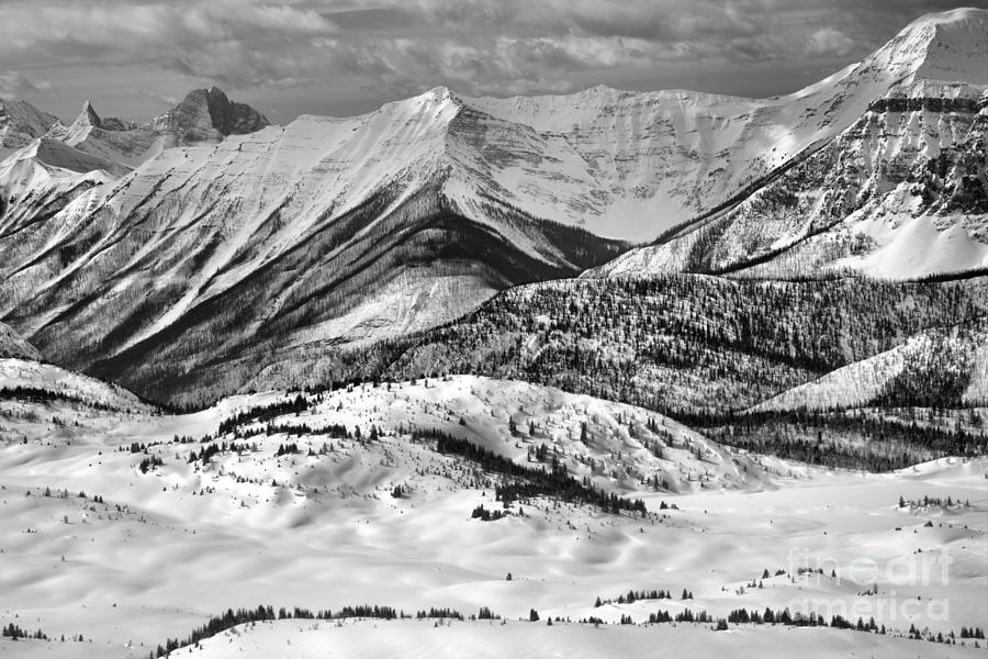 Banff Sunshine Snowy Mountain Peaks Black And White Photograph by Adam Jewell