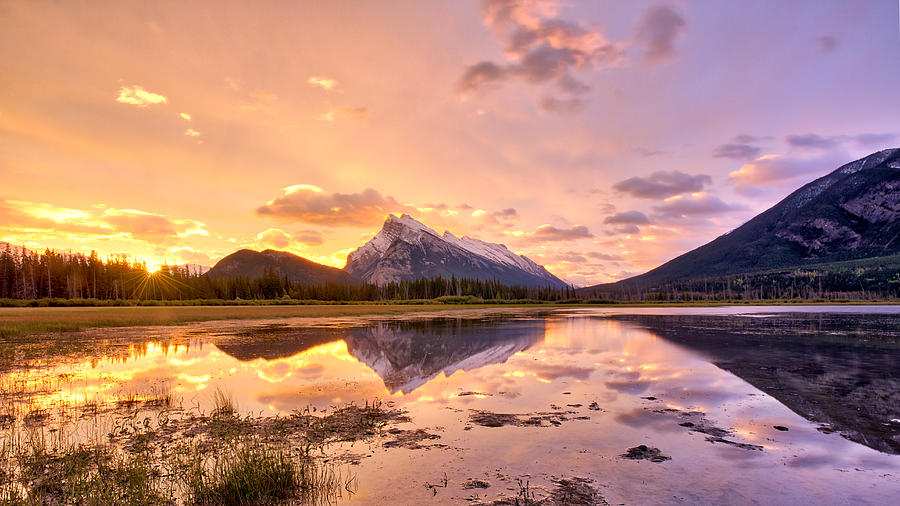 Banff, Vermilion, Lake, Reflection, Sunrise, Sunset, Sun Rays, Star ...