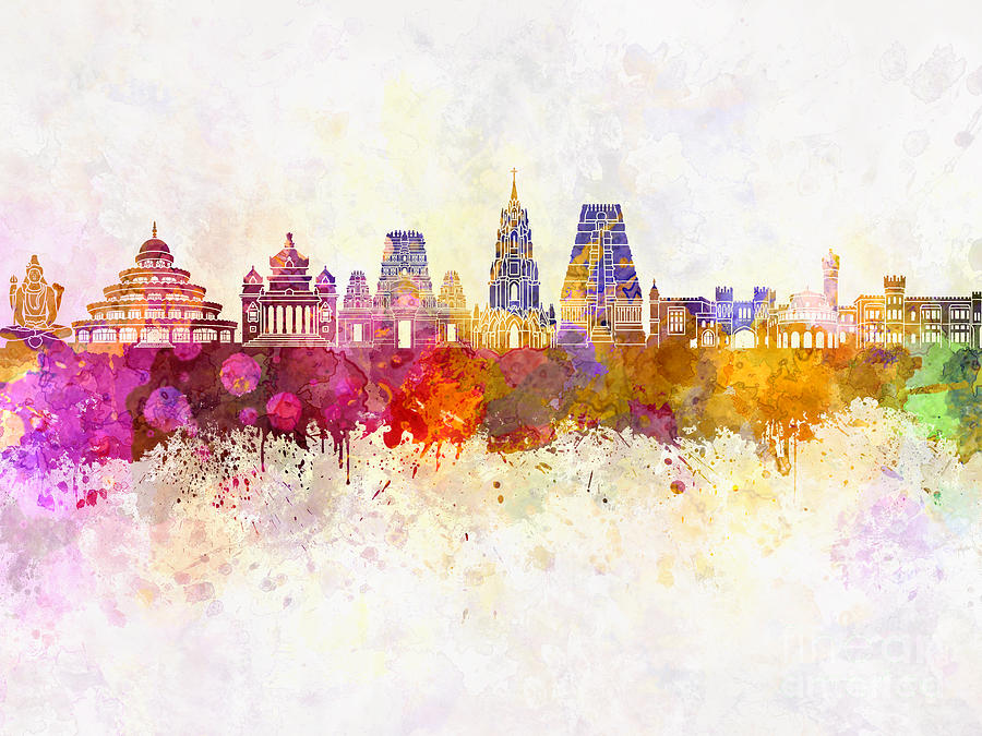 Bangalore skyline in watercolor background Painting by Pablo Romero ...
