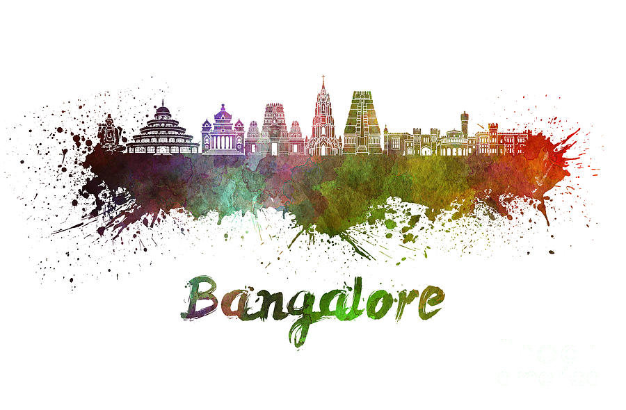 Bangalore skyline in watercolor Painting by Pablo Romero - Pixels Merch