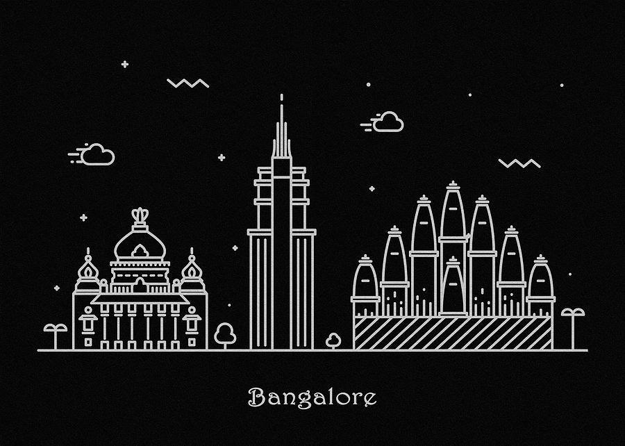 Bangalore Skyline Travel Poster Drawing by Inspirowl Design