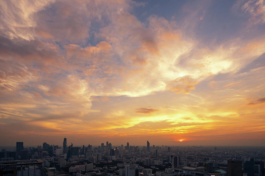 Bangkok city in sunset  Photograph by Anek Suwannaphoom