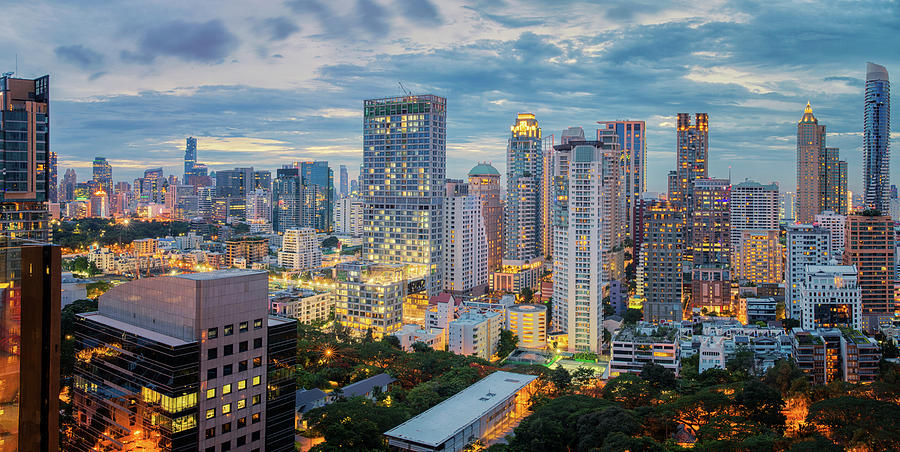Bangkok city sunset and light in inght time Photograph by Anek Suwannaphoom