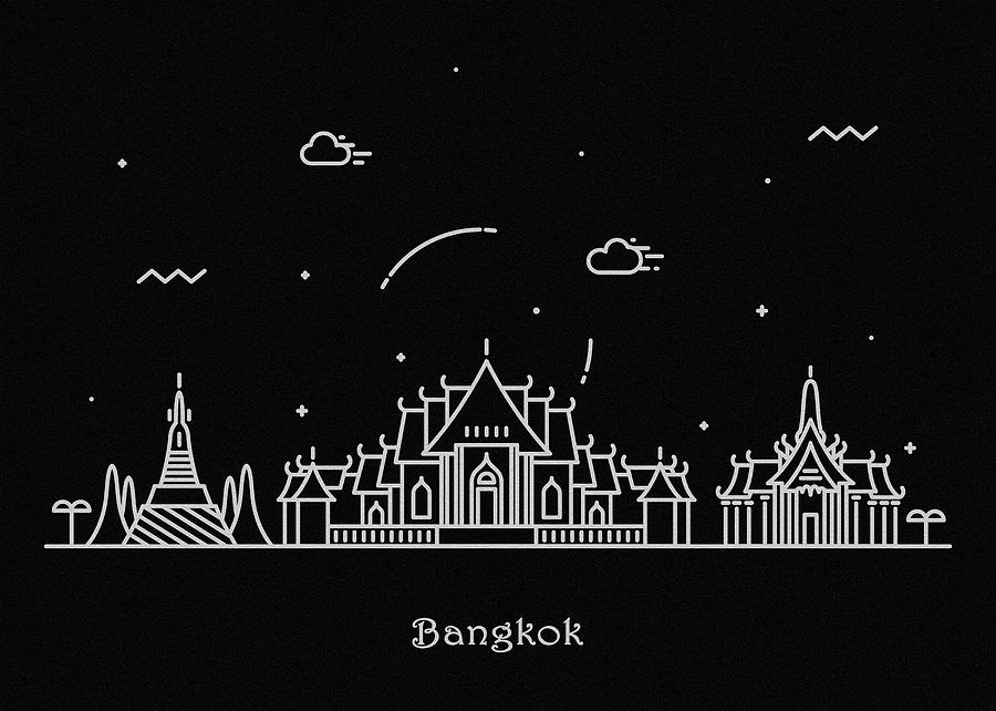 Bangkok Skyline Travel Poster Drawing by Inspirowl Design