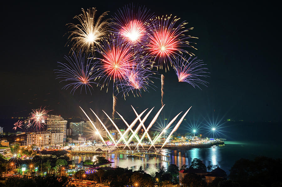 Bangsan beach countdown fireworks festival Photograph by Anek Suwannaphoom
