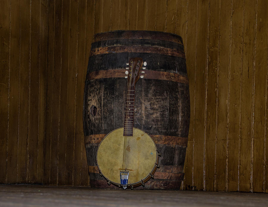 Banjo Mandolin and an old Beer Keg Photograph by Bill Cannon