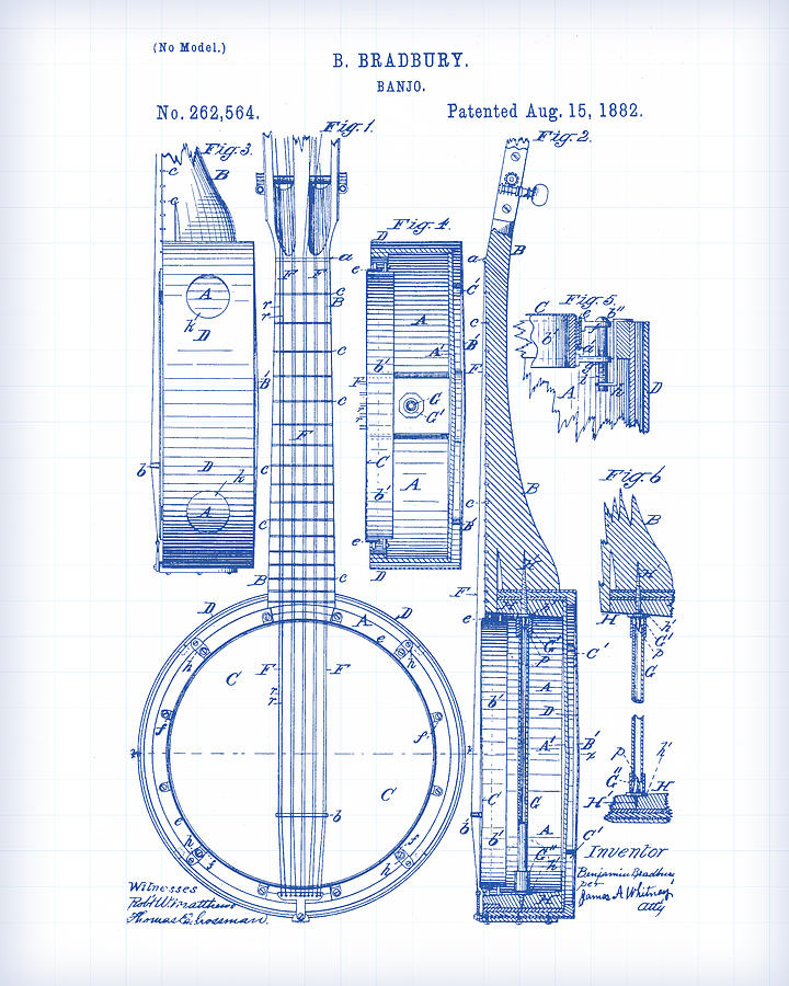 Banjo Patent Drawing Painting by Gary Grayson