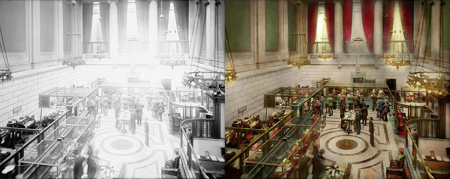 Bank - Bank with a lot of interest 1920 - Side by Side Photograph by Mike Savad