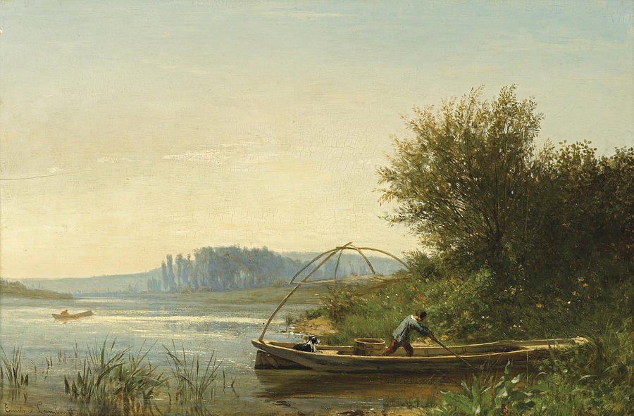 Banks of the Seine in Bougival. Morning Effects Painting by Emile Lambinet