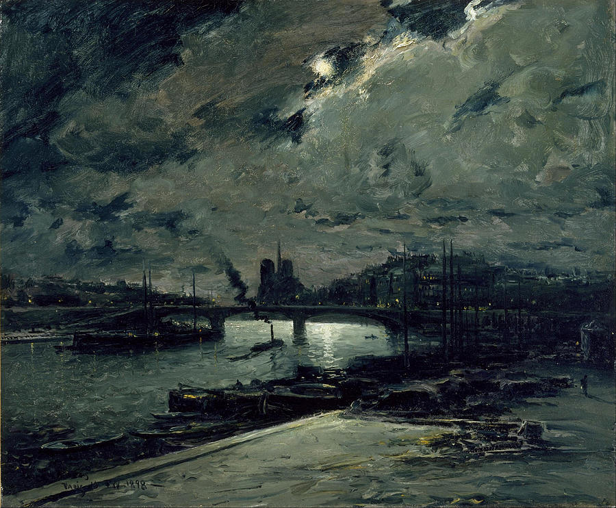 Banks of the Seine in Moonlight. Paris Painting by Frank Boggs