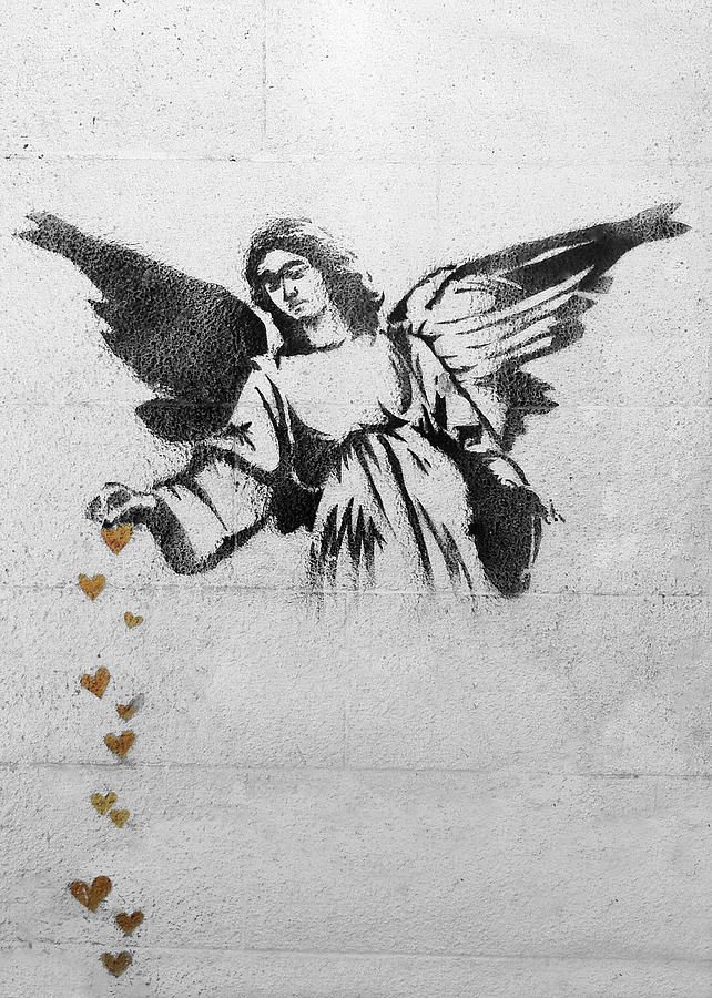 Black And White Photograph - Banksy Angel by Munir Alawi